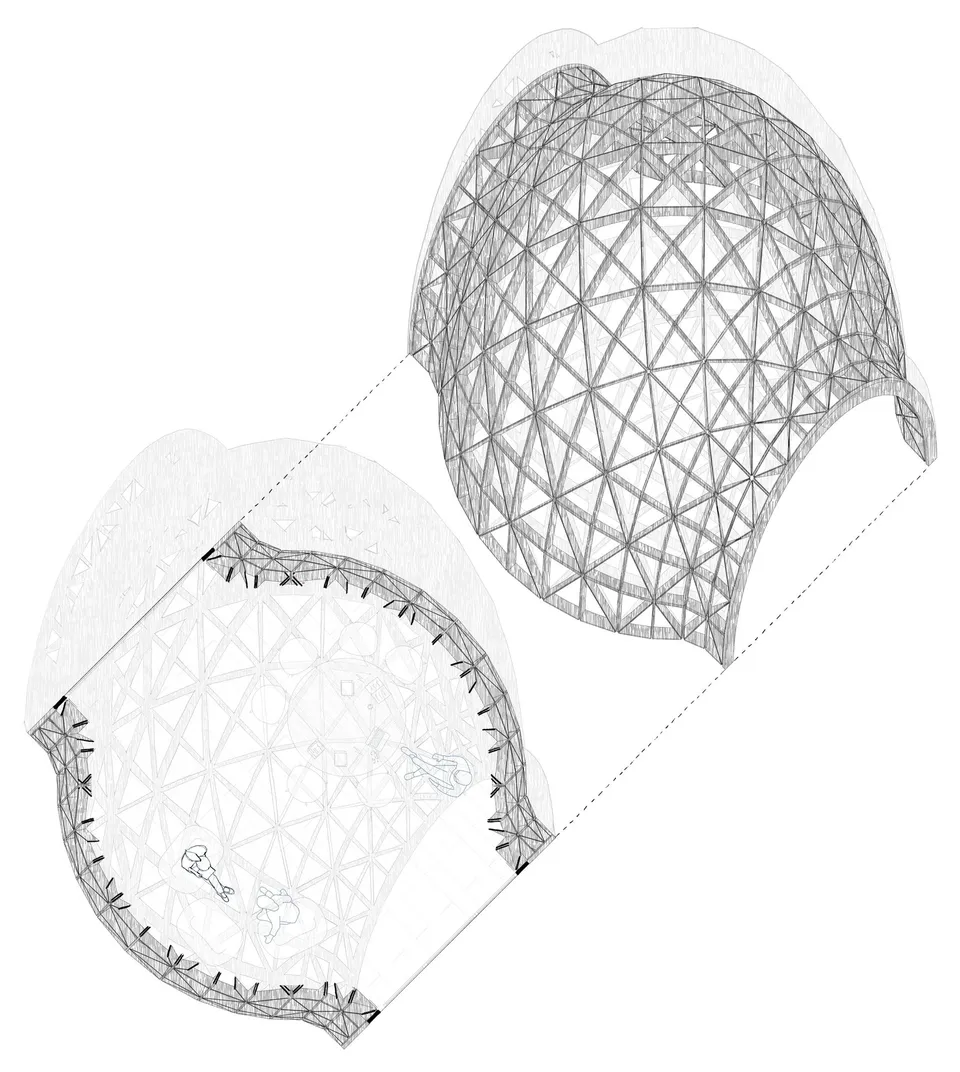 Hedgehog — assonometria del padiglione a cupola