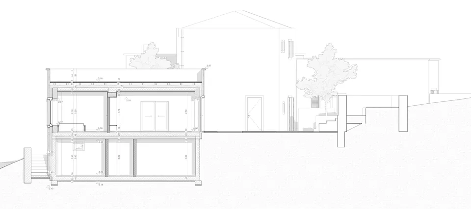 Verso Sud — sezione edificio B, 1